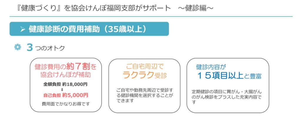 協会けんぽ福岡支部が行う健康診断の費用補助